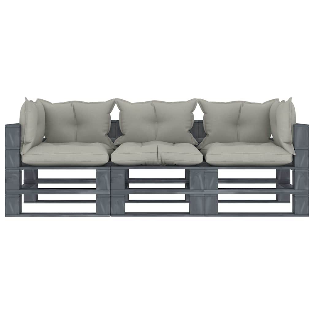Divano da Giardino in Pallet 3 Posti con Cuscini Talpa in Legno vidaXL