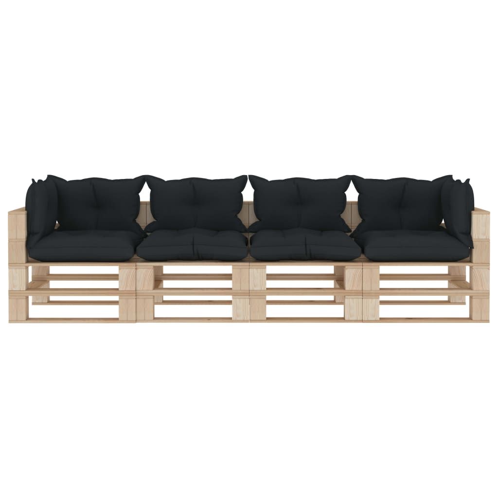 Divano da Giardino a Pallet 4 Posti Cuscini Antracite in Legno vidaXL