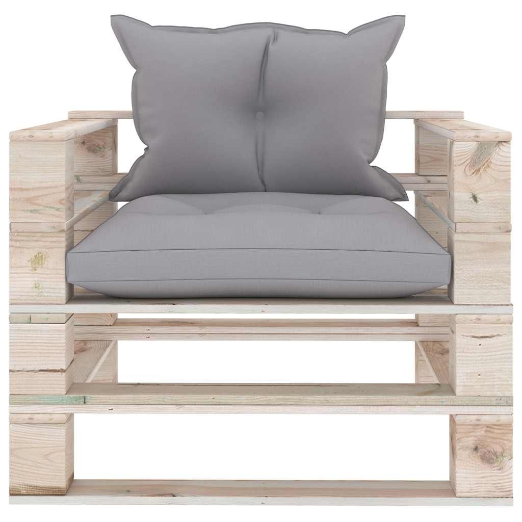 Poltrona da Giardino Pallet con Cuscini Grigi in Legno di Pino vidaXL