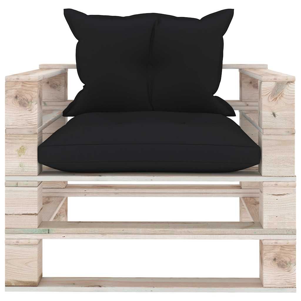 Poltrona da Giardino Pallet con Cuscini Nera Legno di Pino vidaXL