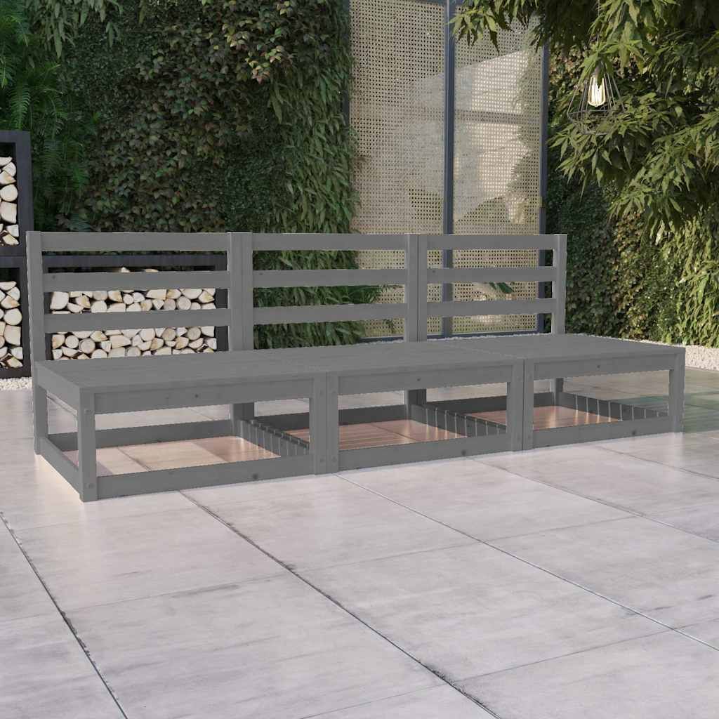 Divano da Giardino a 3 Posti Grigio in Legno Massello di Pino vidaXL