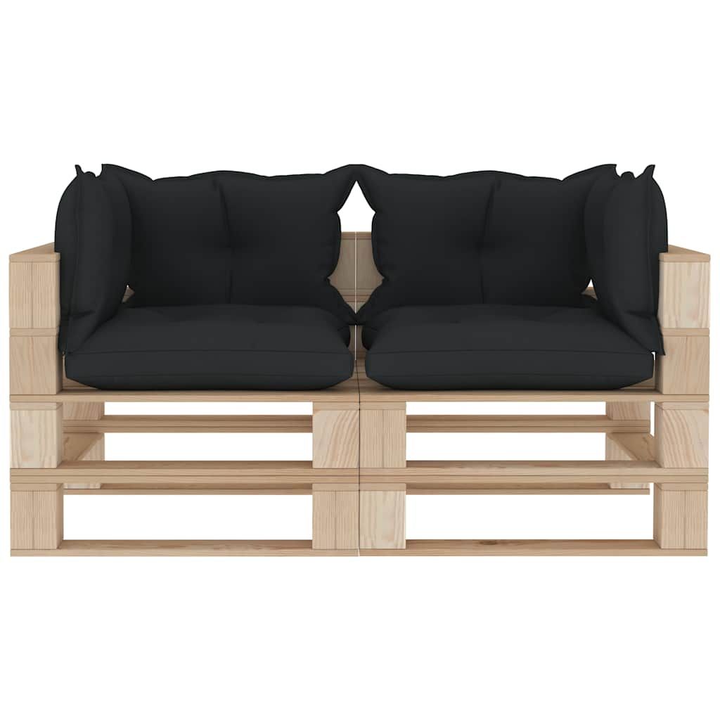 Divano da Giardino a Pallet 2 Posti Cuscini Antracite in Legno vidaXL