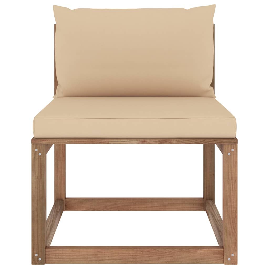 Divano Centrale da Giardino su Pallet con Cuscini Beige vidaXL