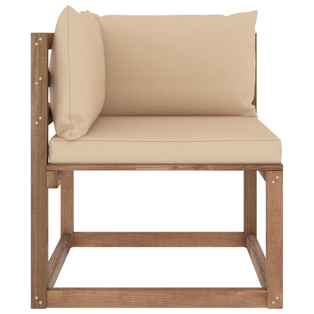 Divano Angolare da Giardino su Pallet con Cuscini Beige vidaXL