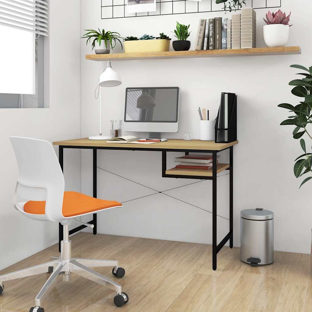 Scrivania Computer Nera e Rovere Chiaro 105x55x72cm MDF Metallo vidaXL