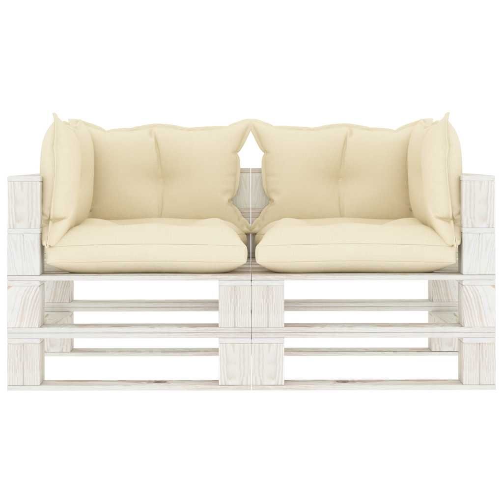 Divano da Giardino Pallet a 2 Posti con Cuscini Crema in Legno vidaXL