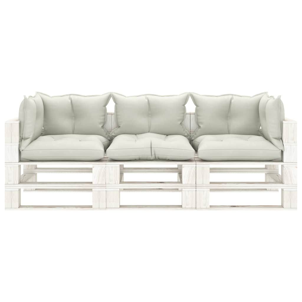 Divano da Giardino Pallet 3 Posti con Cuscini Beige in Legno vidaXL