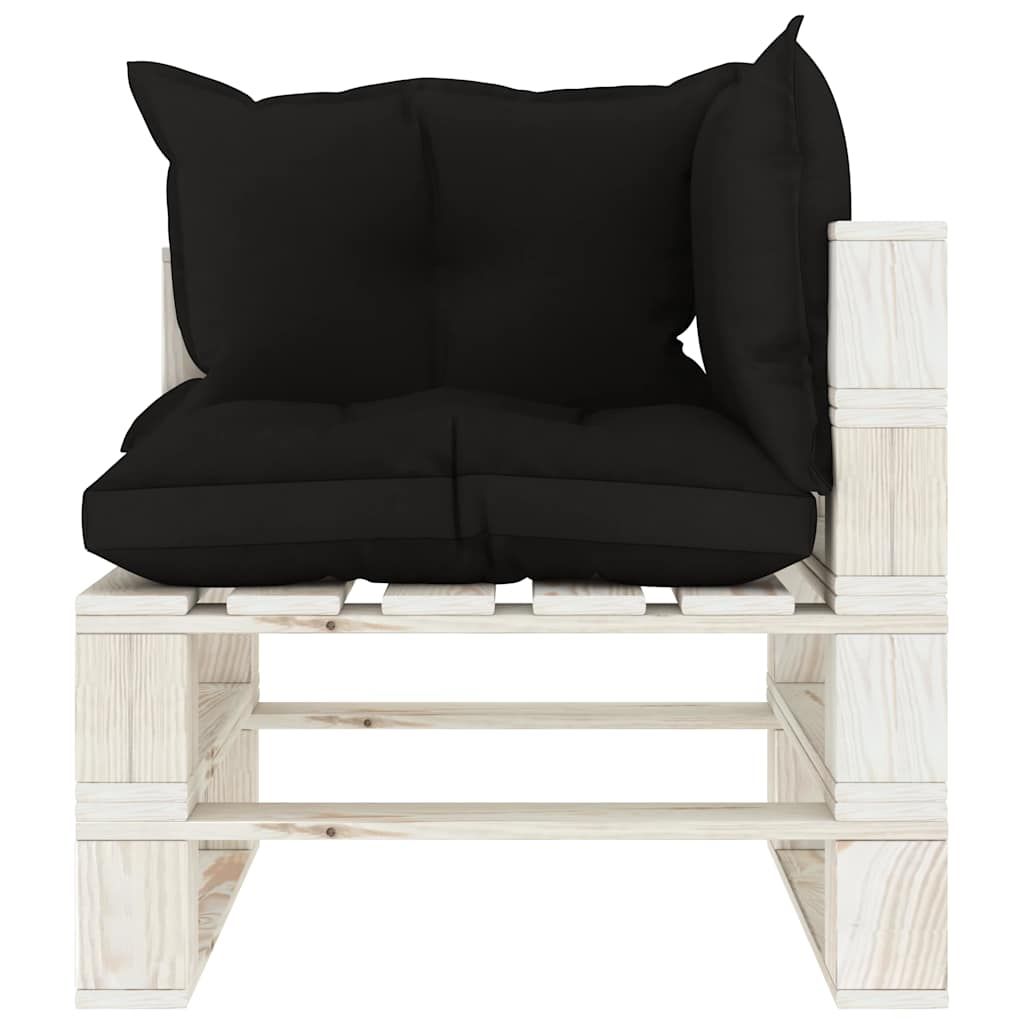 Poltrona Angolare da Giardino Pallet con Cuscini Neri in Legno vidaXL