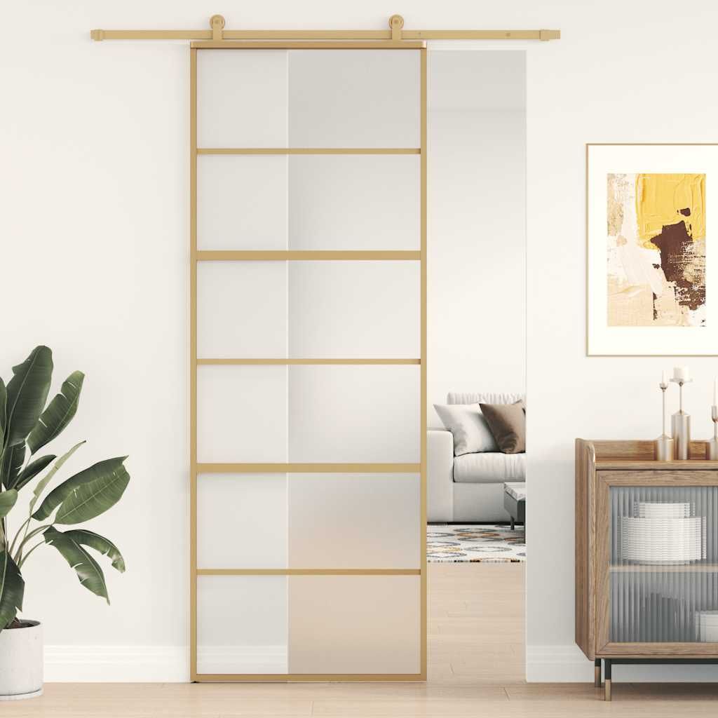 Porta Scorrevole Dorata 76x205 Vetro Smerigliato ESG Alluminio vidaXL