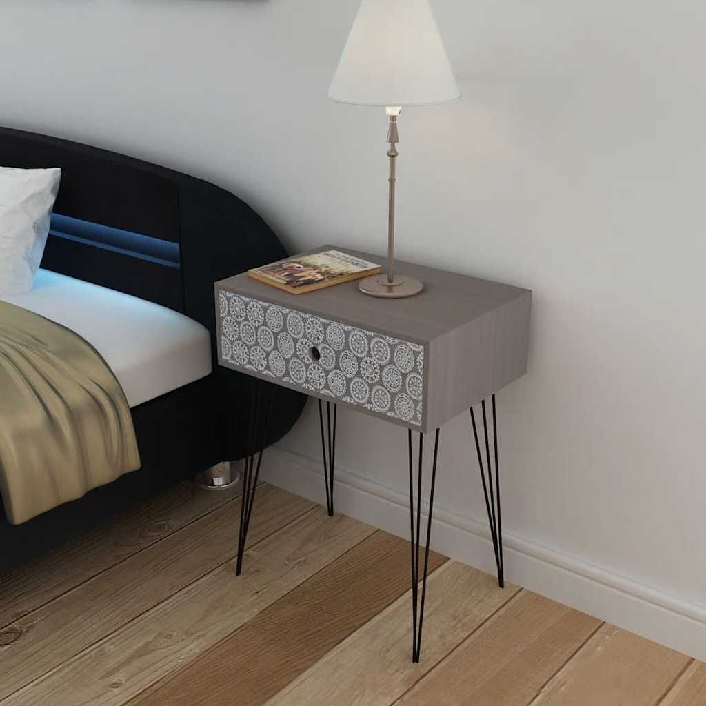 Comodino con 1 Cassetto Rettangolare Grigio vidaXL