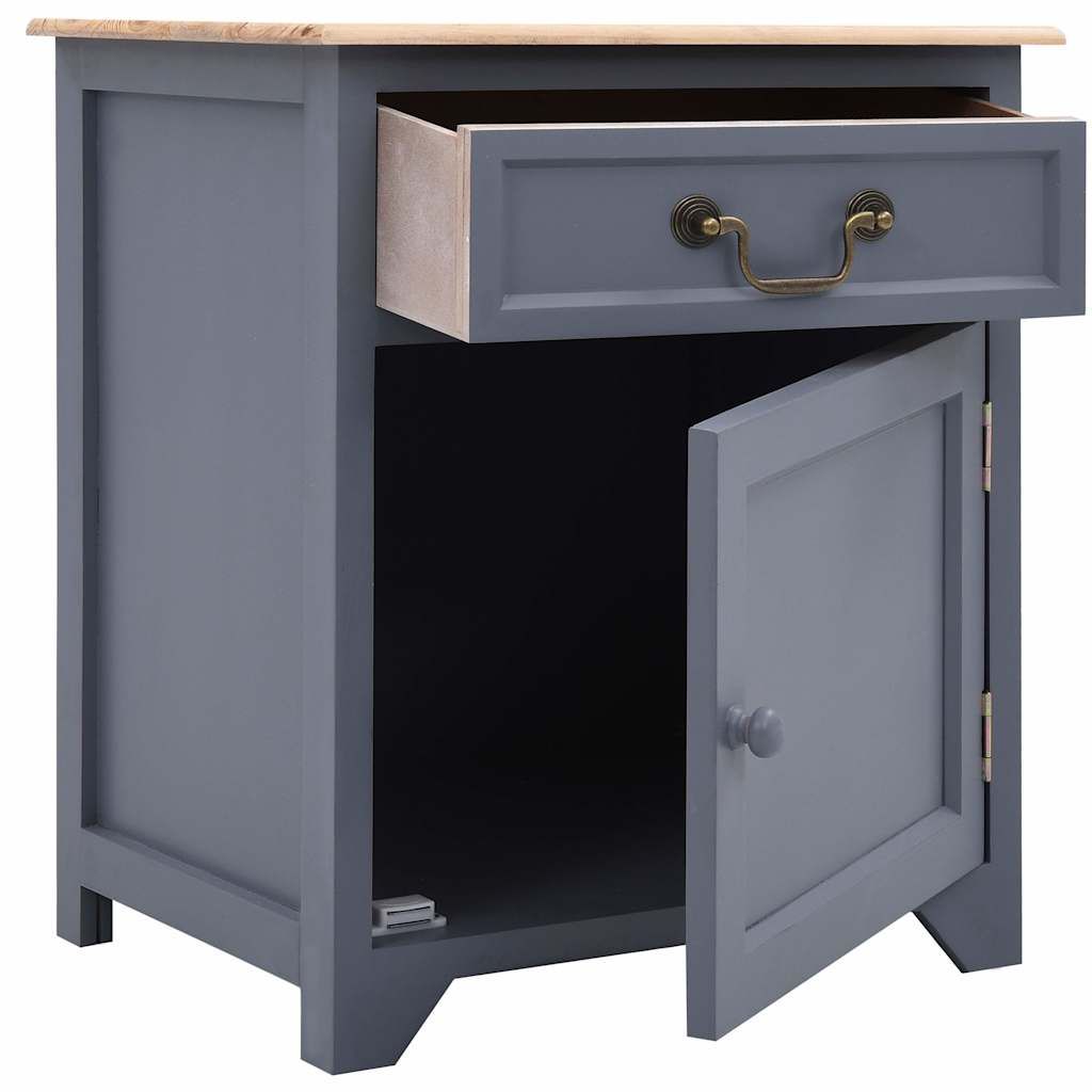 Comodino Grigio e Marrone 40x30x50 cm in Legno di Paulownia vidaXL