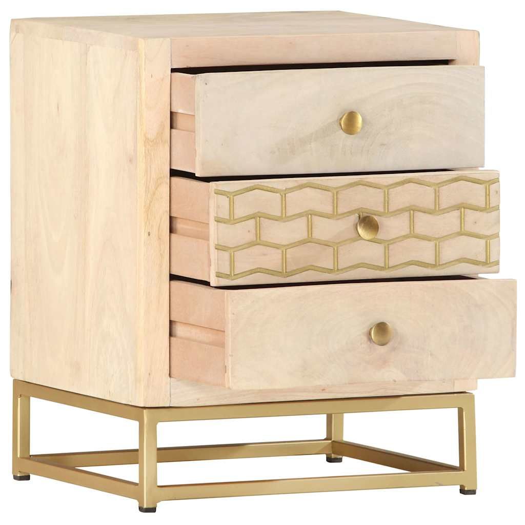 Comodino Oro 40x30x50 cm in Legno Massello di Mango vidaXL