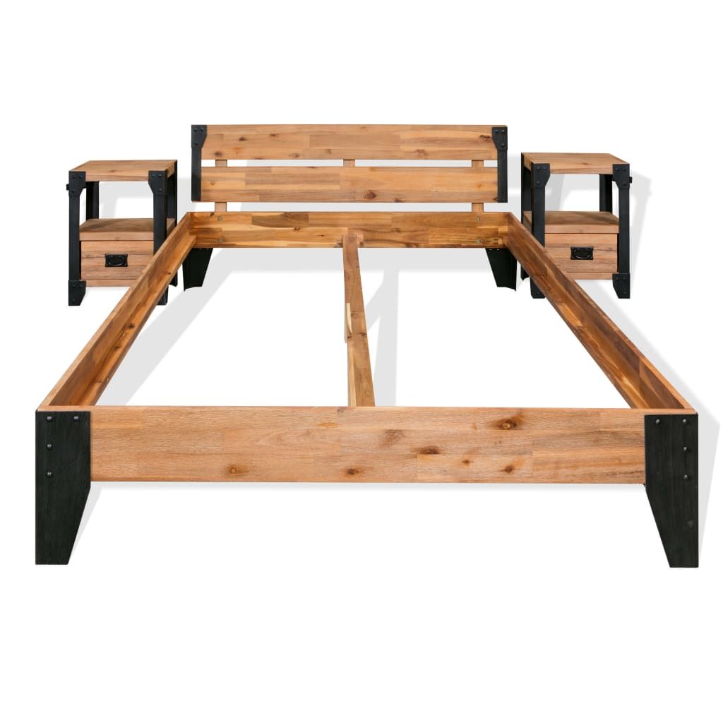 Letto e 2 Comodini in Massello di Acacia e Acciaio 180x200 cm vidaXL