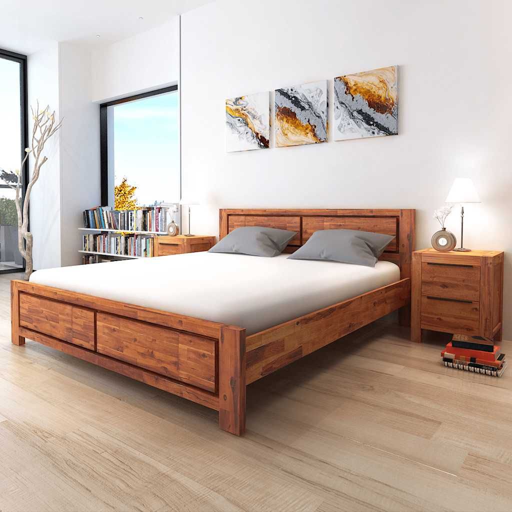 Letto con Comodini in Legno di Acacia Marrone 180 cm vidaXL