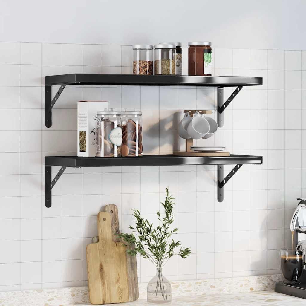 Mensole a Muro 2 pz 75x30 cm Nero in Acciaio Inossidabile vidaXL