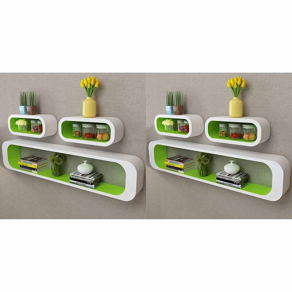 Mensole a Cubo da Parete 6 pz Verde e Bianco vidaXL