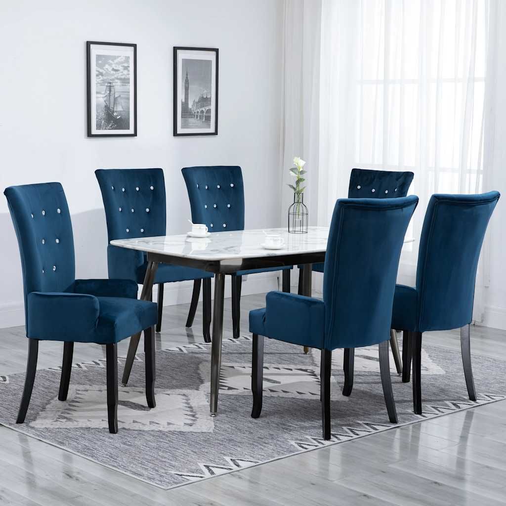 Sedia da Pranzo con Braccioli 6 pz in Velluto Blu Scuro vidaXL