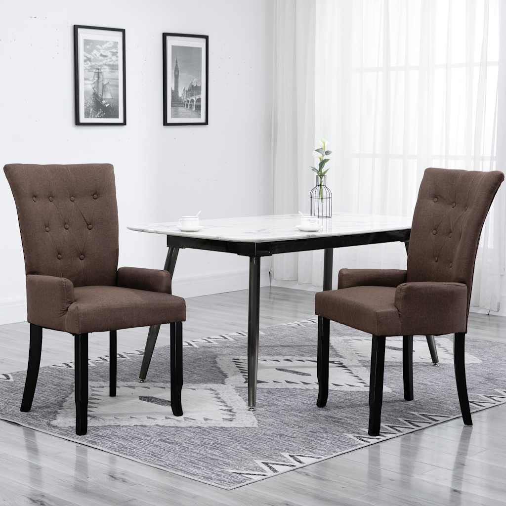 Sedia da Pranzo con Braccioli Marrone in Tessuto vidaXL