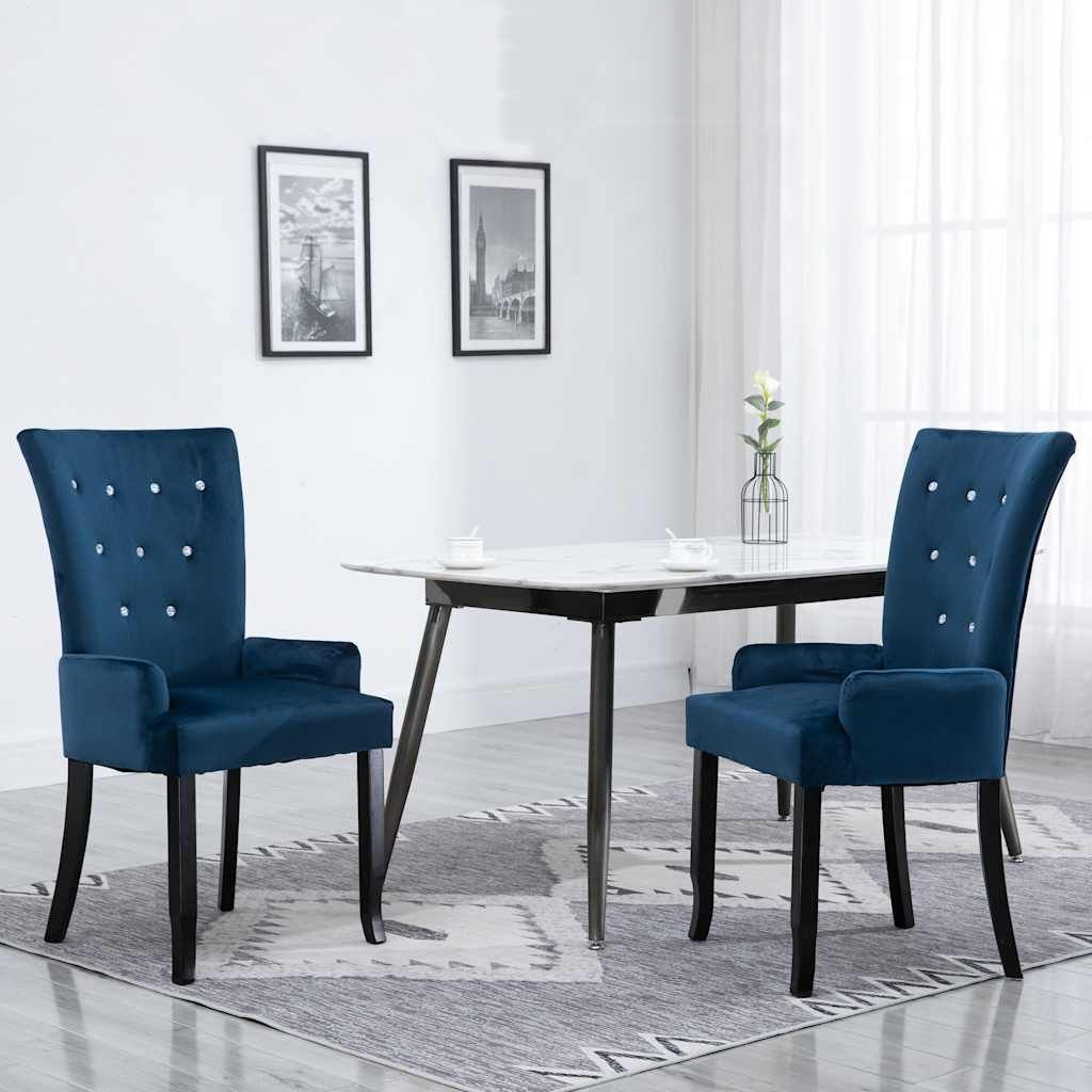 Sedia da Pranzo con Braccioli 2 pz in Velluto Blu Scuro vidaXL