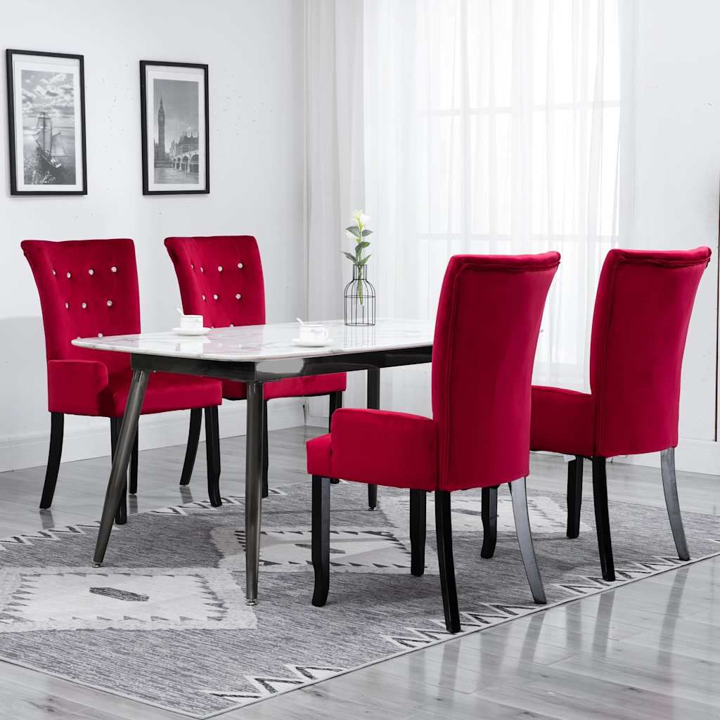 Sedia da Pranzo con Braccioli 4 pz Velluto Rosso vidaXL