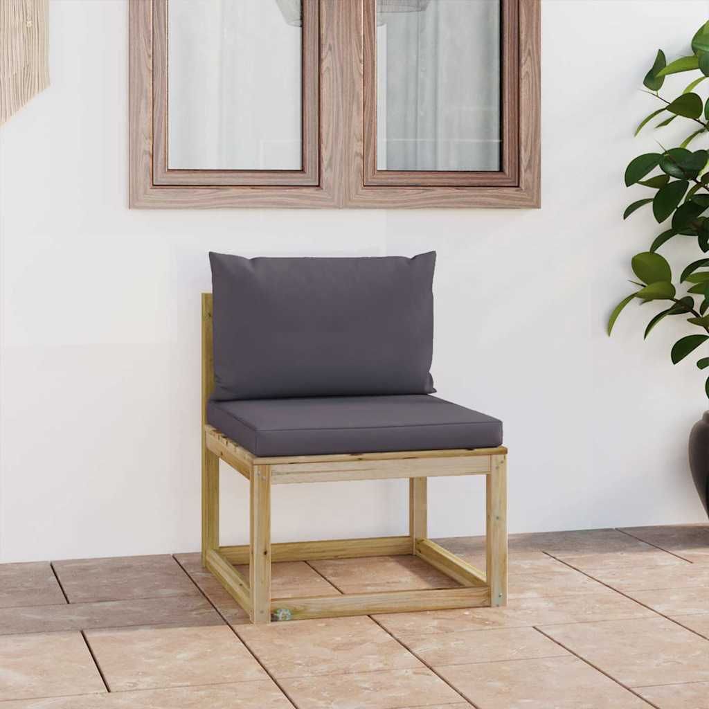 Divano Centrale da Giardino con Cuscini Pino Impregnato Verde vidaXL
