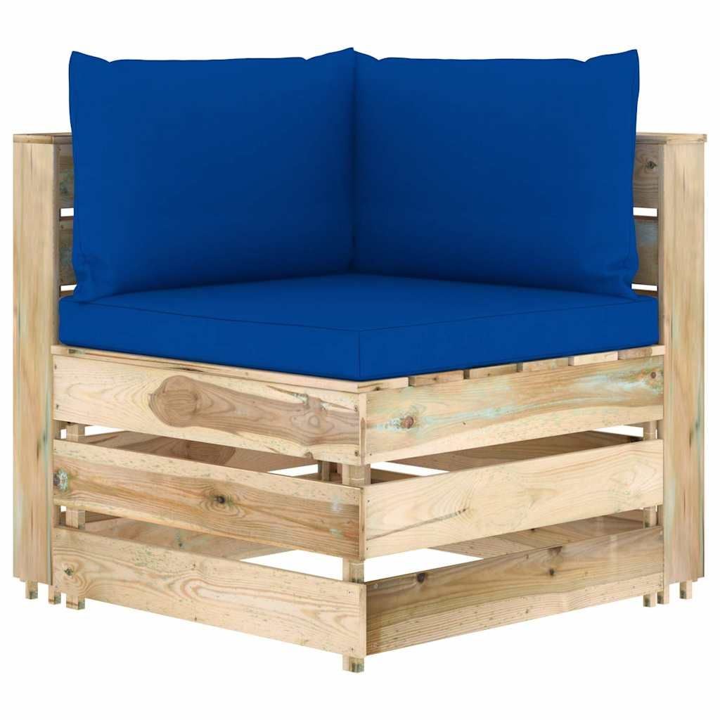 Divano Angolare Modulare con Cuscini in Legno Impregnato Verde vidaXL