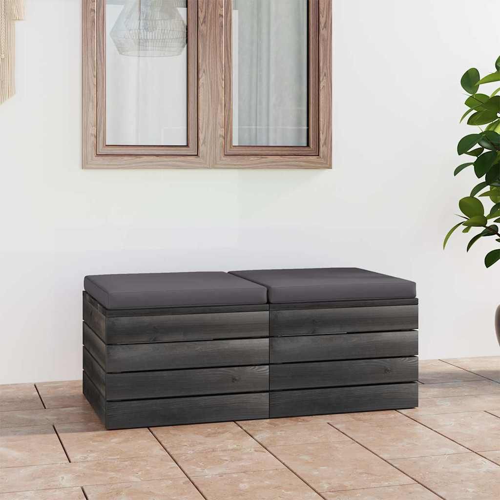 Pouf da Giardino su Pallet 2 pz con Cuscini in Massello di Pino vidaXL