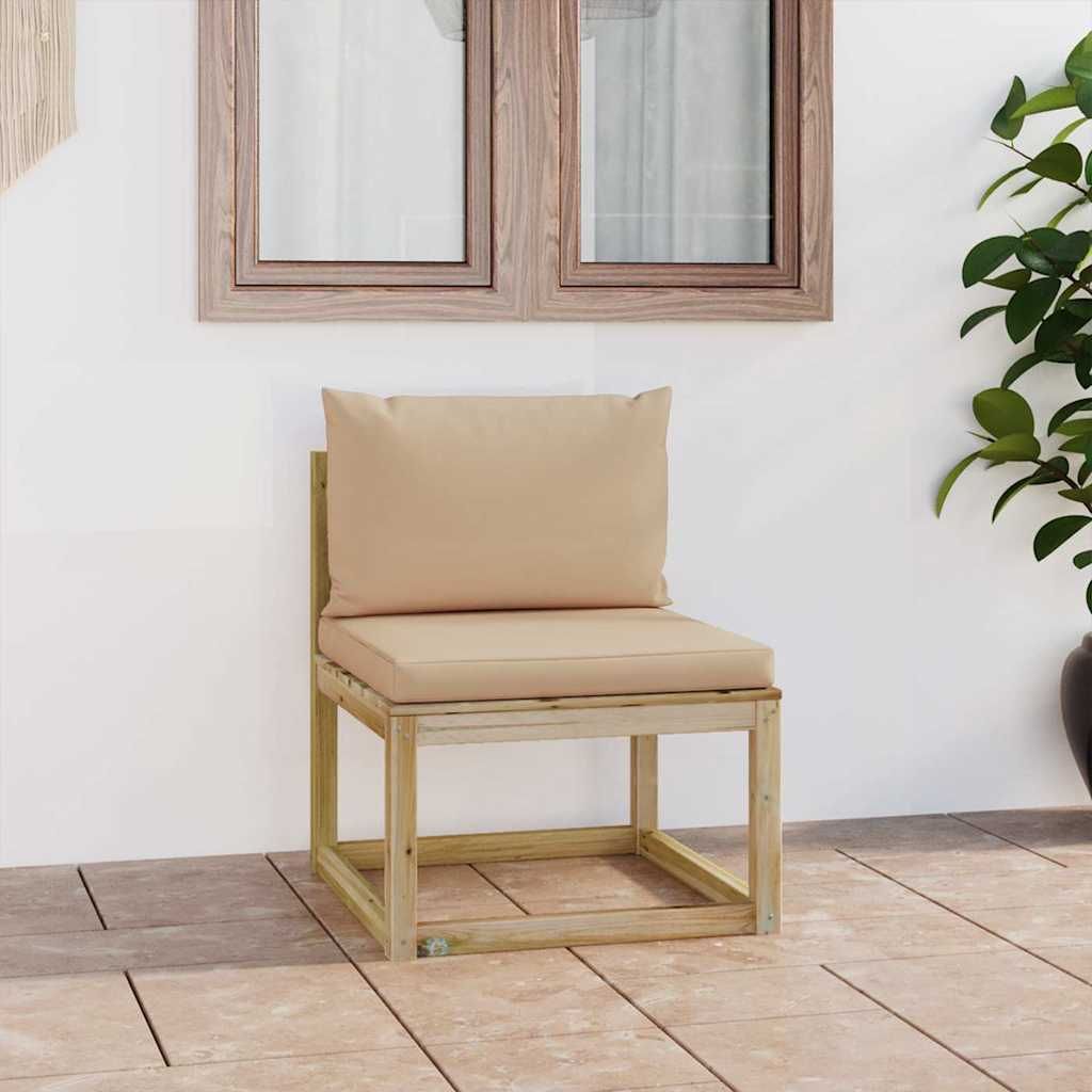 Divano Centrale da Giardino con Cuscini Pino Impregnato Verde vidaXL