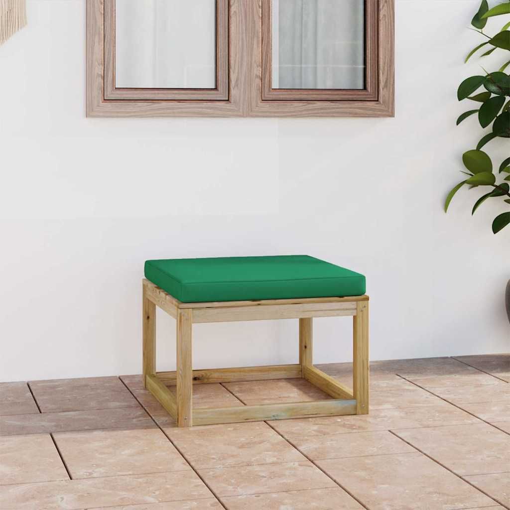 Ottomana da Giardino con Cuscino in Legno Impregnato Verde vidaXL