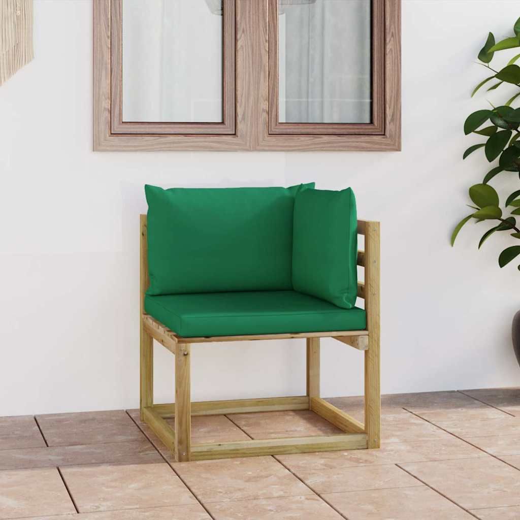 Divano Angolare da Giardino con Cuscini Pino Impregnato Verde vidaXL