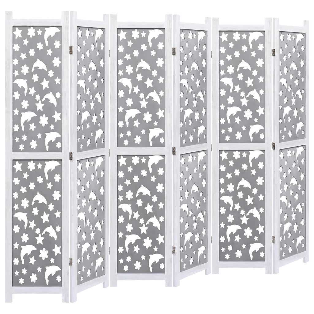 Divisorio a 6 Pannelli Grigio 210x165 cm in Legno Massello vidaXL