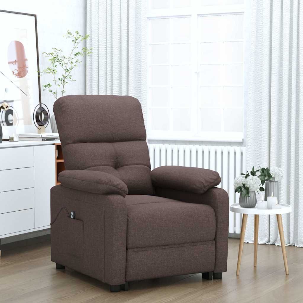 Poltrona Elettrica Reclinabile Marrone Scuro in Tessuto vidaXL