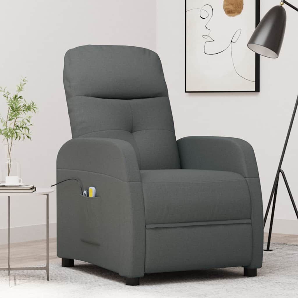 Poltrona Massaggiante Elettrica Grigio Scuro in Tessuto vidaXL