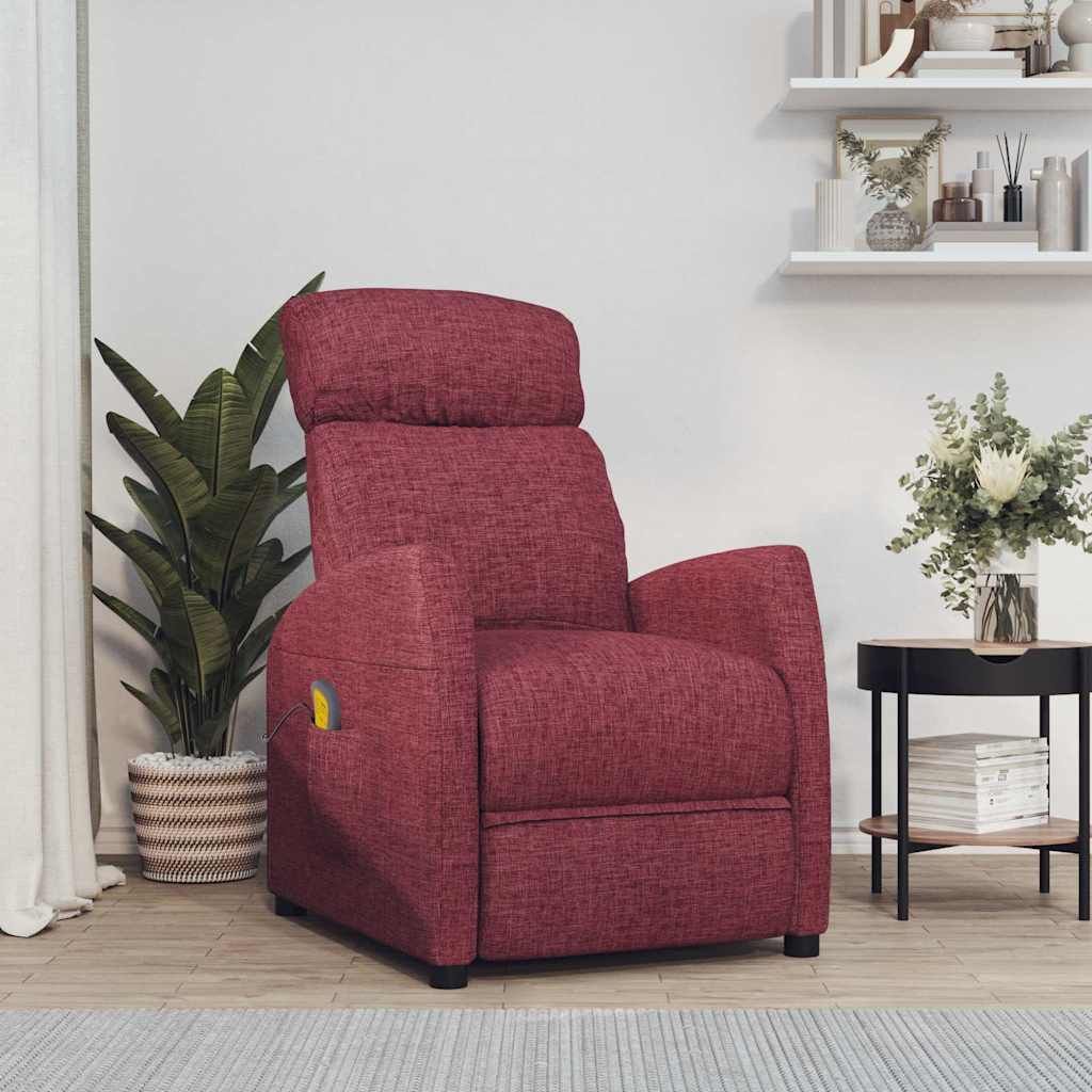 Poltrona Massaggiante Elettrica Rosso Vino in Tessuto vidaXL