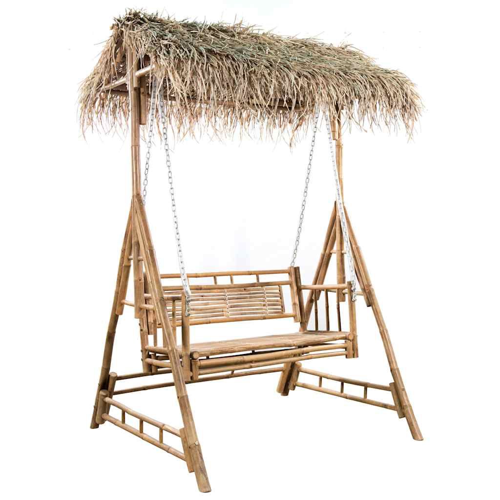 Dondolo da Giardino 2 Posti Cuscini Foglie di Palma 202cm Bambù vidaXL