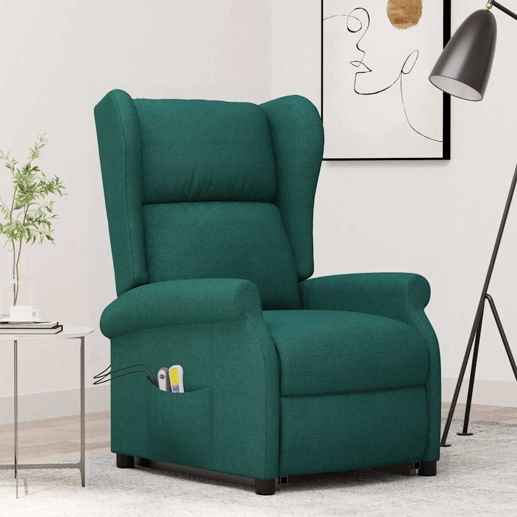 Poltrona Alzapersona Massaggiante Verde Scuro Tessuto vidaXL