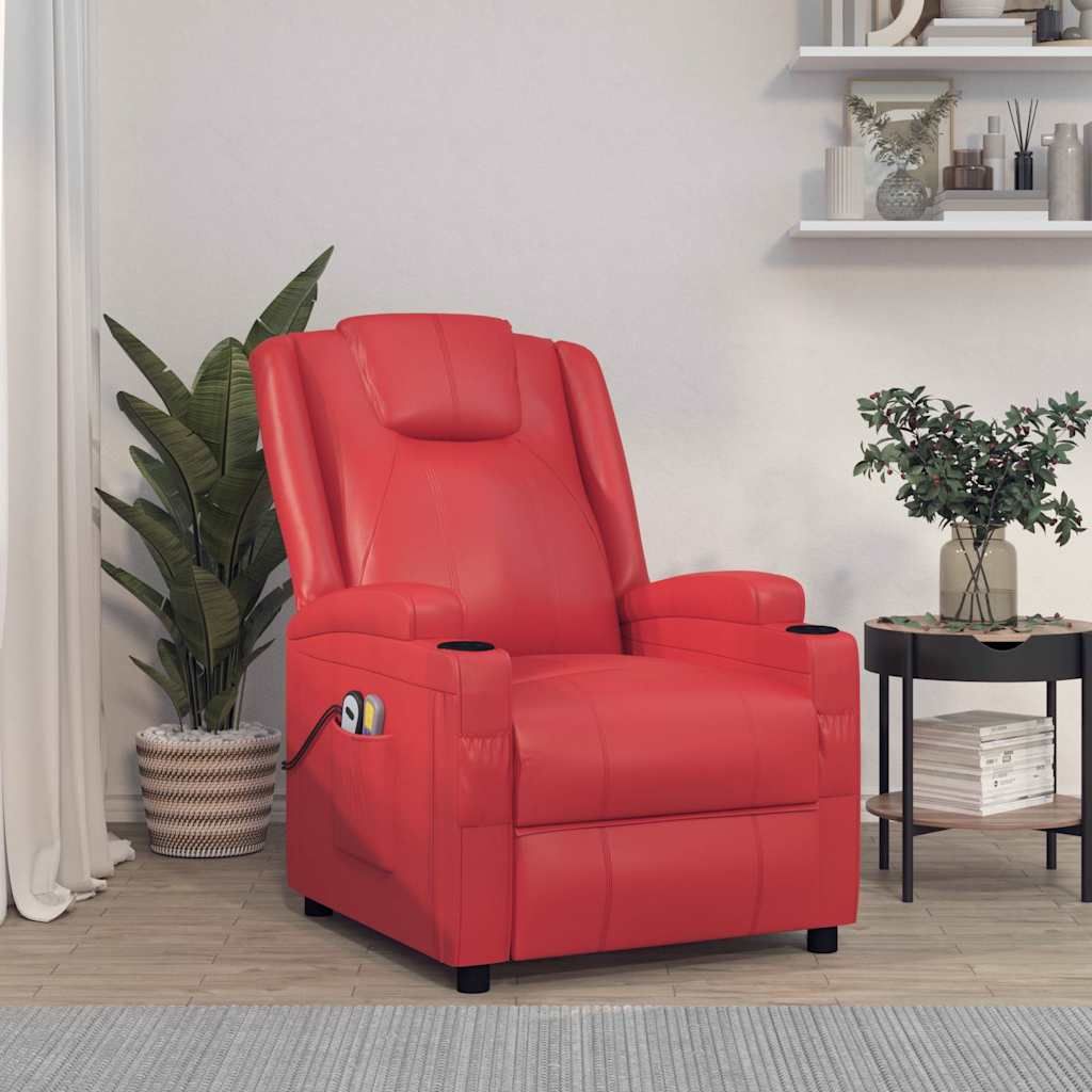 Poltrona Massaggio Elettrica Rosso Similpelle vidaXL