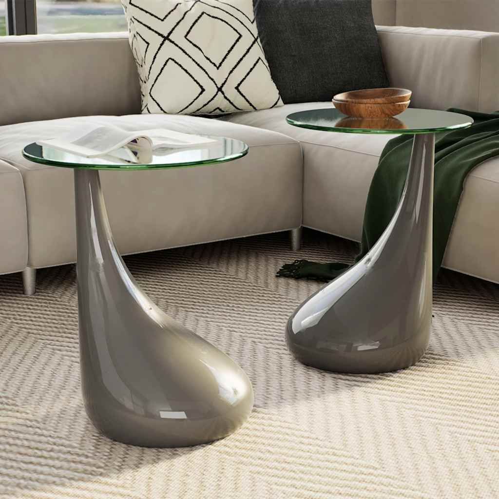 Tavolini da Salotto 2 pz con Ripiano Tondo Vetro Grigio Lucido vidaXL
