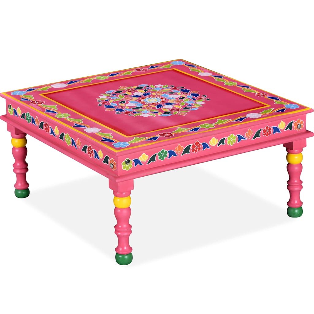 Tavolino da Salotto Legno Massello di Mango Rosa Dipinto a Mano vidaXL
