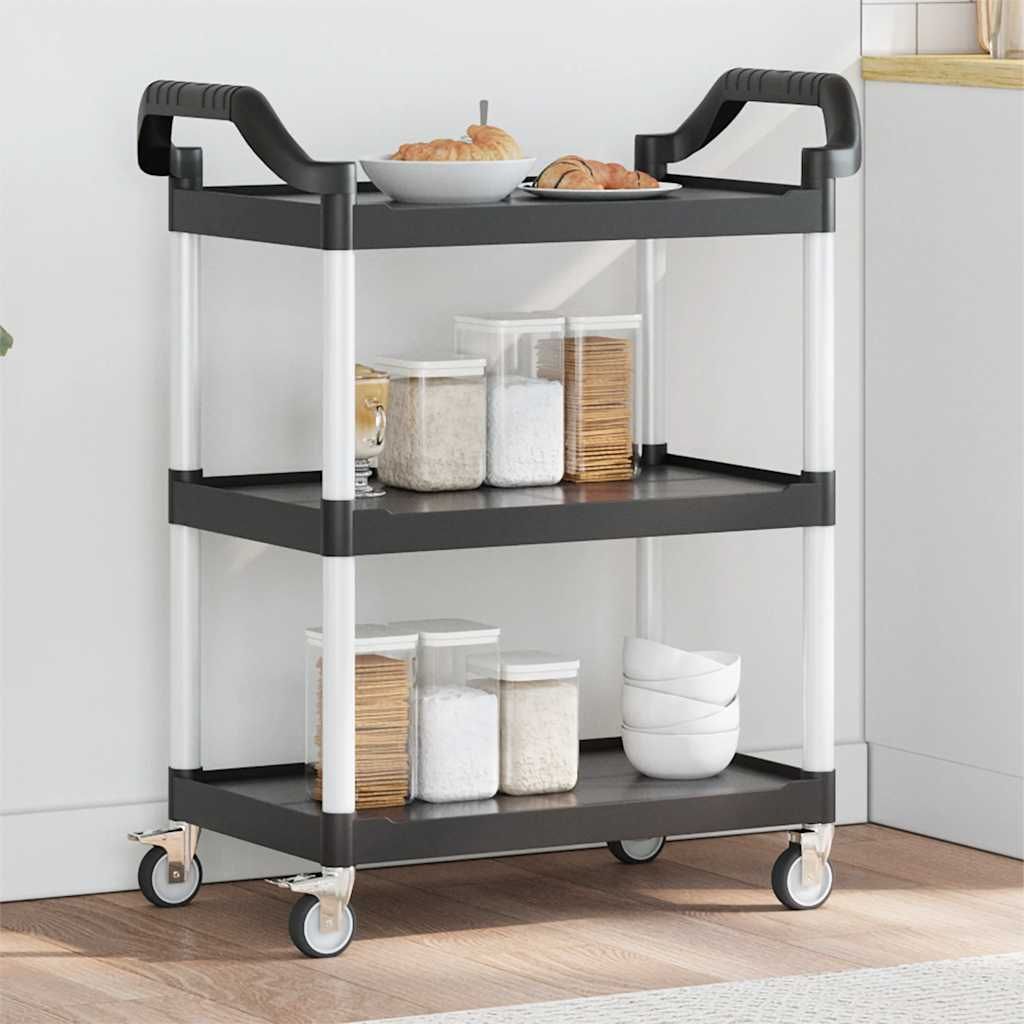 Carrello a 3 Ripiani Nero 81x41x92 cm in Alluminio vidaXL