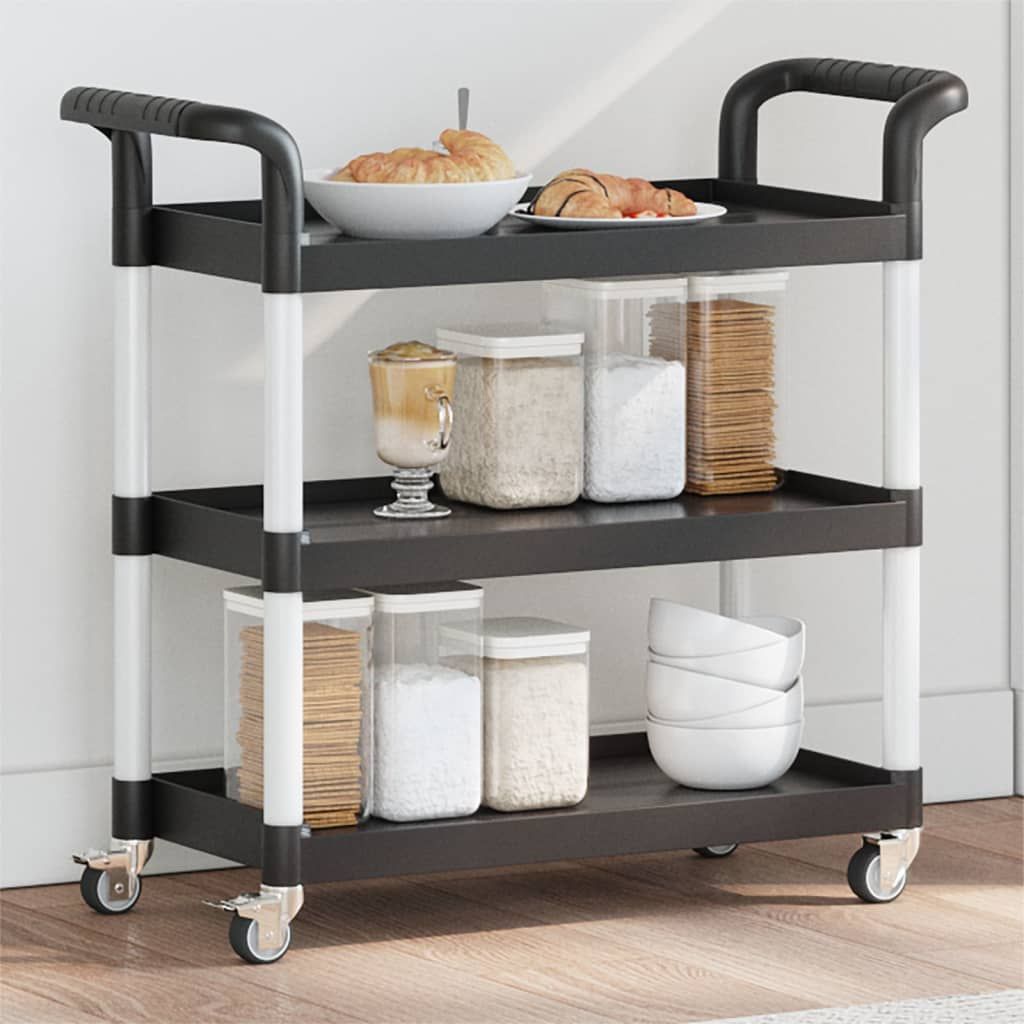 Carrello a 3 Ripiani Nero 77x34x72 cm in Alluminio vidaXL