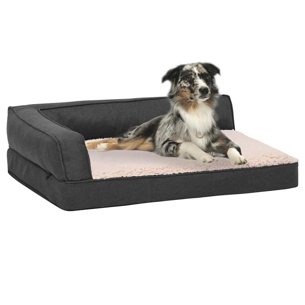 Materasso Ergonomico per Cani 75x53 cm Pile Lino Grigio Scuro vidaXL