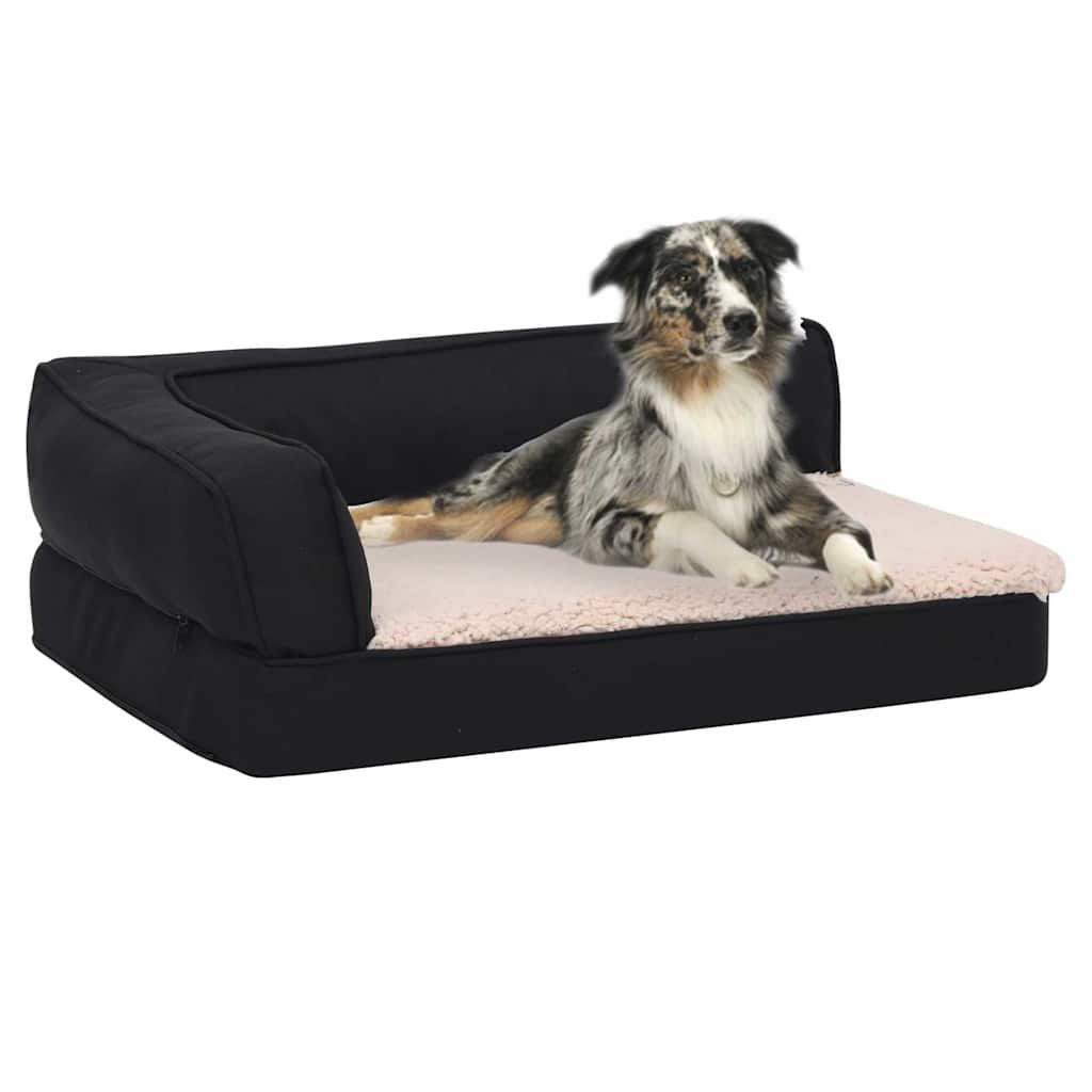 Materasso Ergonomico per Cani 75x53 cm Pile Effetto Lino Nero vidaXL