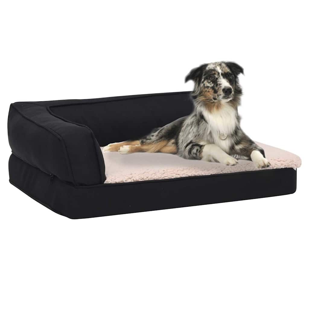 Materasso Ergonomico per Cani 90x64 cm Pile Effetto Lino Nero vidaXL