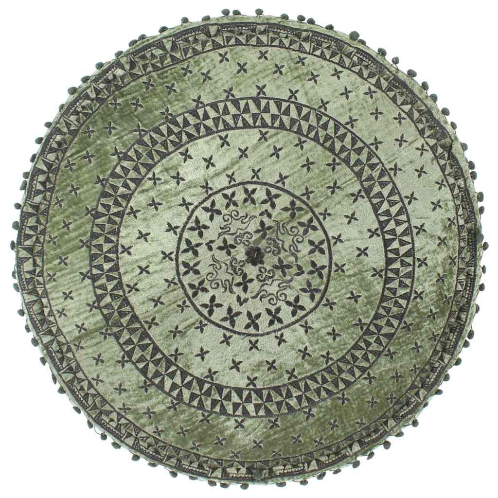 Pouf Rotondo con Ricami in Velluto 60x25 cm Verde vidaXL