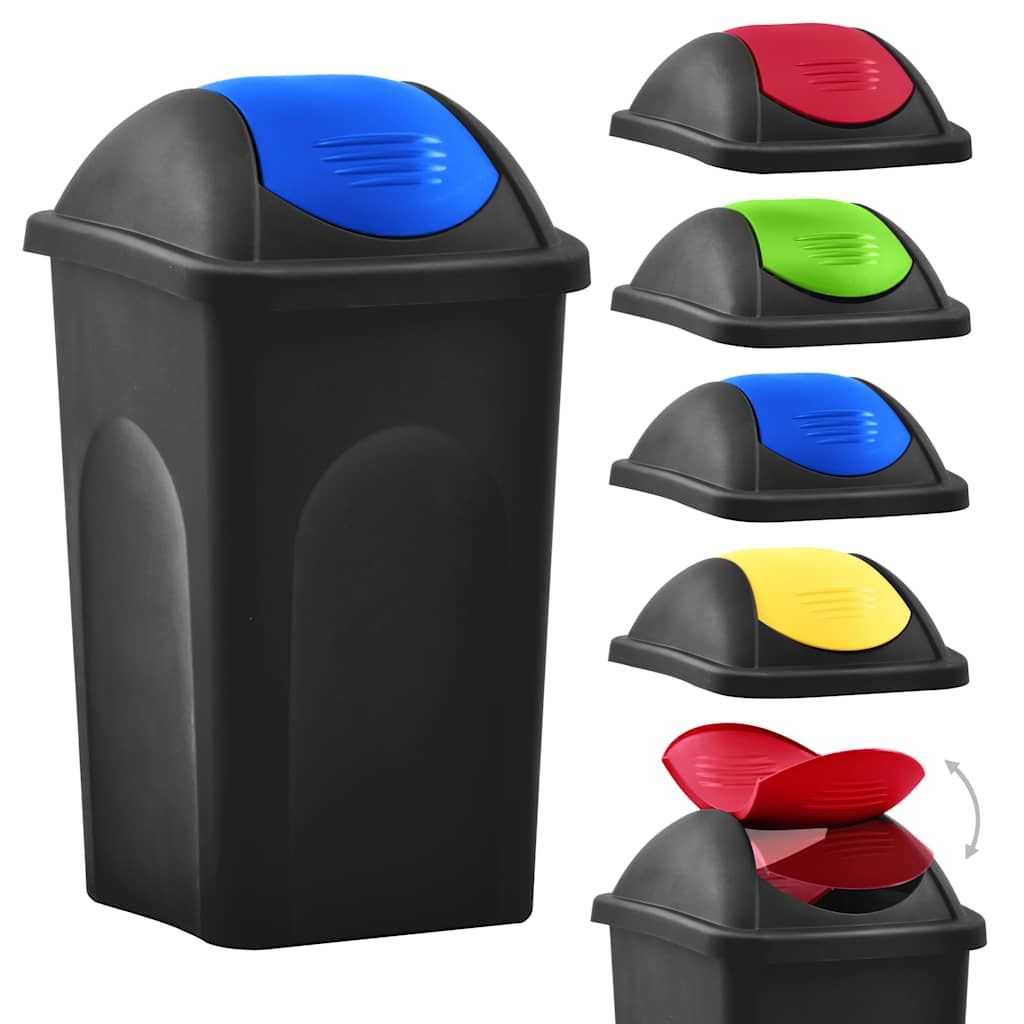 Cestino dei Rifiuti con Coperchio Oscillante 60 L Nero e Blu vidaXL