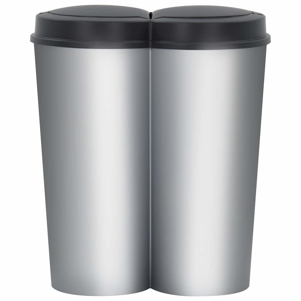 Pattumiera Doppia Argento e Nera 50 L vidaXL
