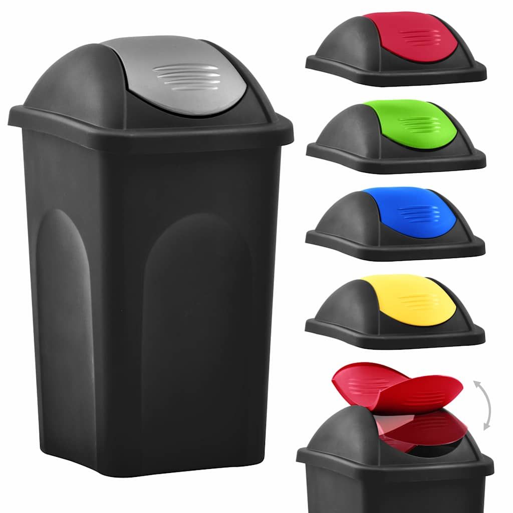 Cestino dei Rifiuti con Coperchio Oscillante 60L Nero Argento vidaXL
