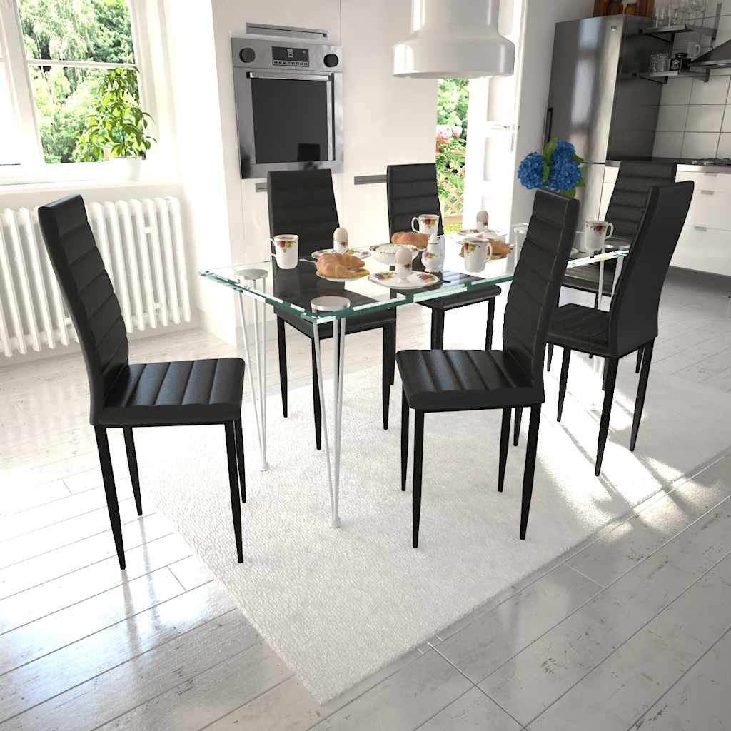 Set 6 sedie da tavola nere linea sottile con 1 tavolo vetro vidaXL