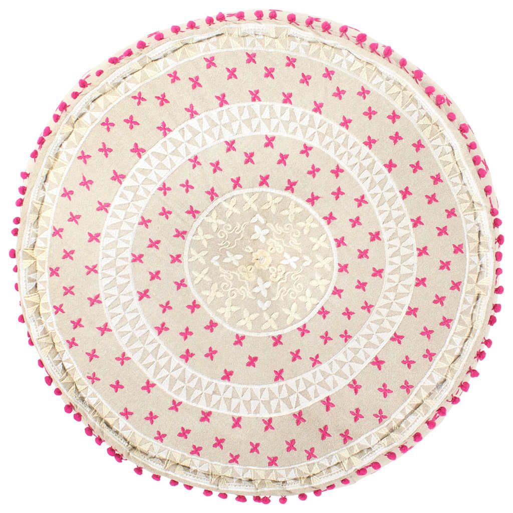 Pouf Rotondo con Ricami in Cotone 60x25 cm Multicolore vidaXL
